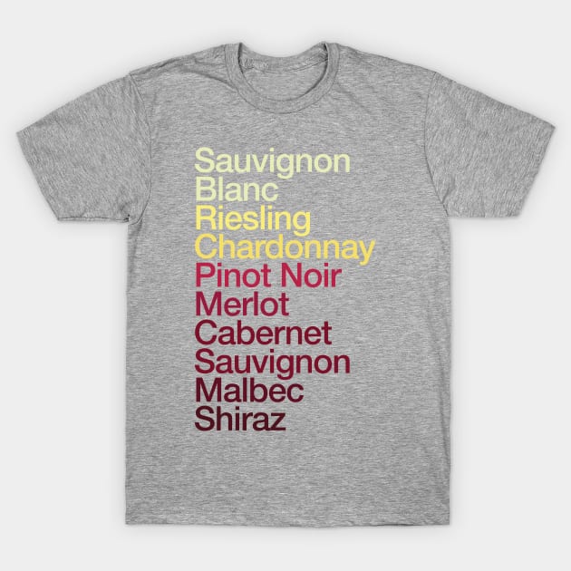 Wine Grapes List Color Chart - Pinot Noir Chardonnay Cabernet T-Shirt by PodDesignShop